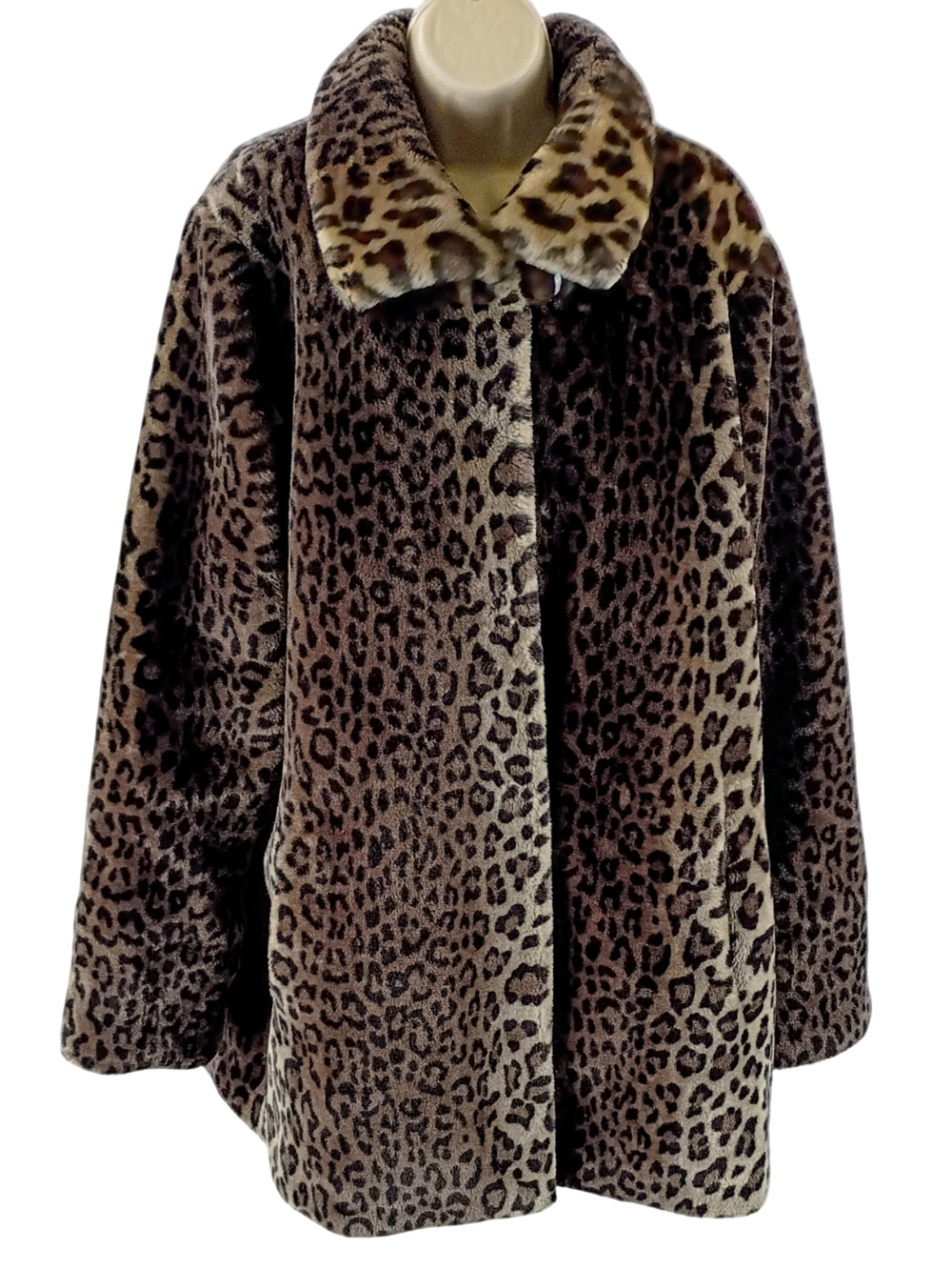 Dennis Basso Leopard Print Faux Fur Coat in Brown and Black Size 1X